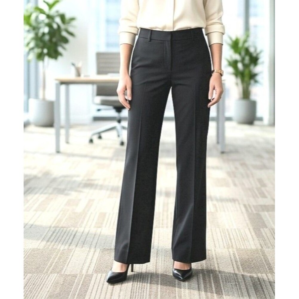 Lafayette 148 NY Black Stretch Wool Flare Leg Pants 4 Dark Academia Minimalist